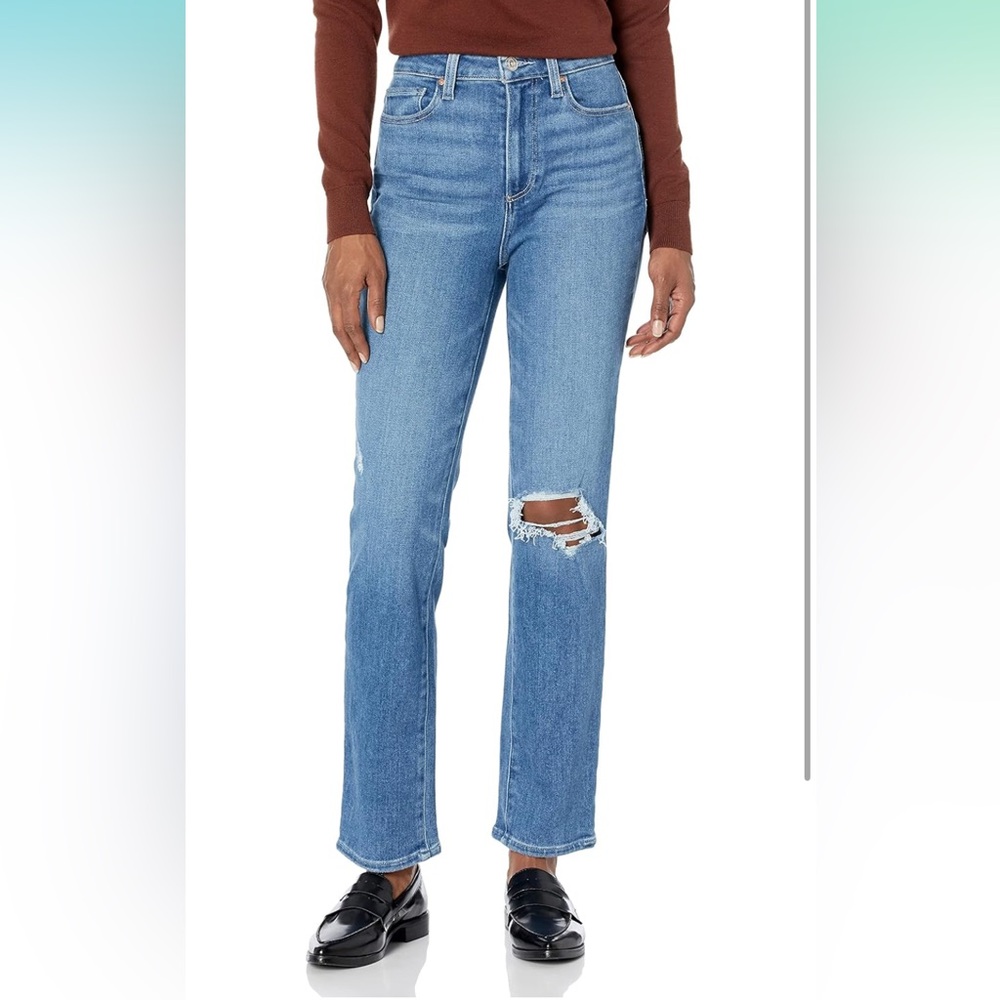Paige Flaunt Accent Ultra High Rise Straight Leg Jean Heartbreaker Destructed